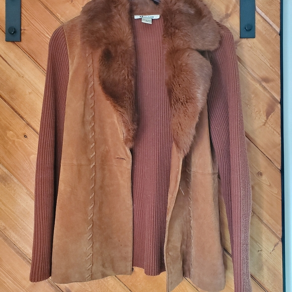 fur trimmed sweater coat